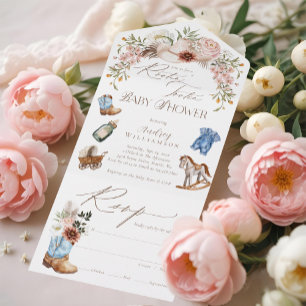 Invitación Todo En Uno Boho Western Watercolor Little Cowboy Baby Shower