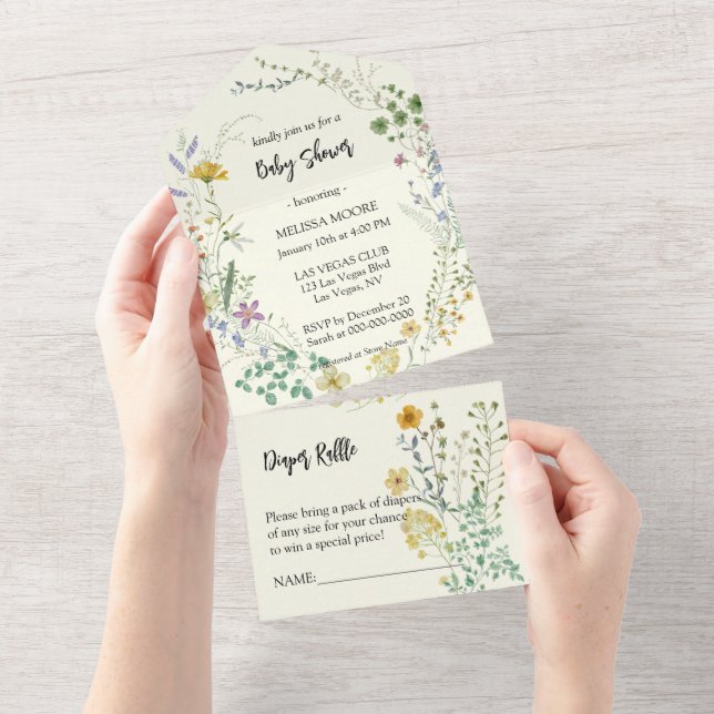 Invitación Todo En Uno Boho Wildflower Baby Shower (desgarro)