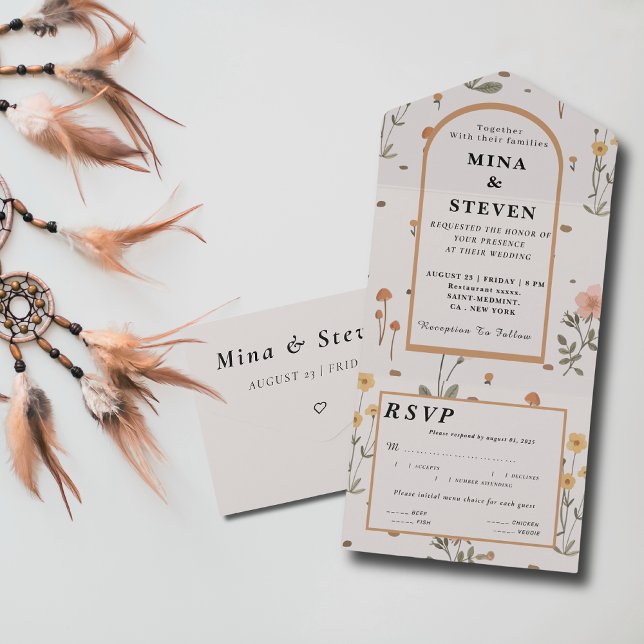 Invitación Todo En Uno Boho Wildflower beige Boda (Subido por el creador)
