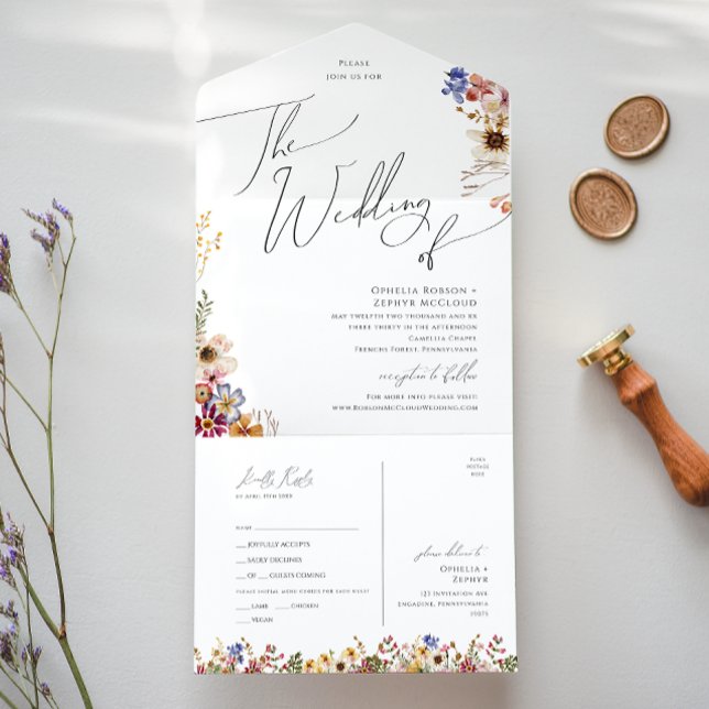 Invitación Todo En Uno Boho Wildflower | Boda Jardín de foca y envío (Subido por el creador)