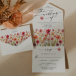 Invitación Todo En Uno Boho Wildflowers Wedding Colorful Flowers<br><div class="desc">These unique all-in-one wedding invitations are beautifully printed and easy to use! Simply add a stamp to the RSVP postcard, so your guests can easily fill out the RSVP information, tear off and mail back to you! To mail, you can simply fold, seal (using one of the included clear stickers),...</div>