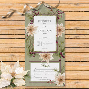 Invitación Todo En Uno Boho Winter Greenery Boughs Sage Green Dinner