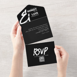 Invitación Todo En Uno BOLD AMPERSAND Grunge Boda Negra