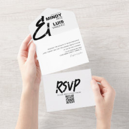 Invitación Todo En Uno BOLD AMPERSAND Grunge Negro Blanco Boda 