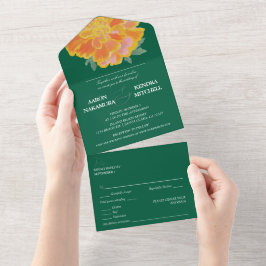 Invitación Todo En Uno Bold Emerald Marigold Wedding