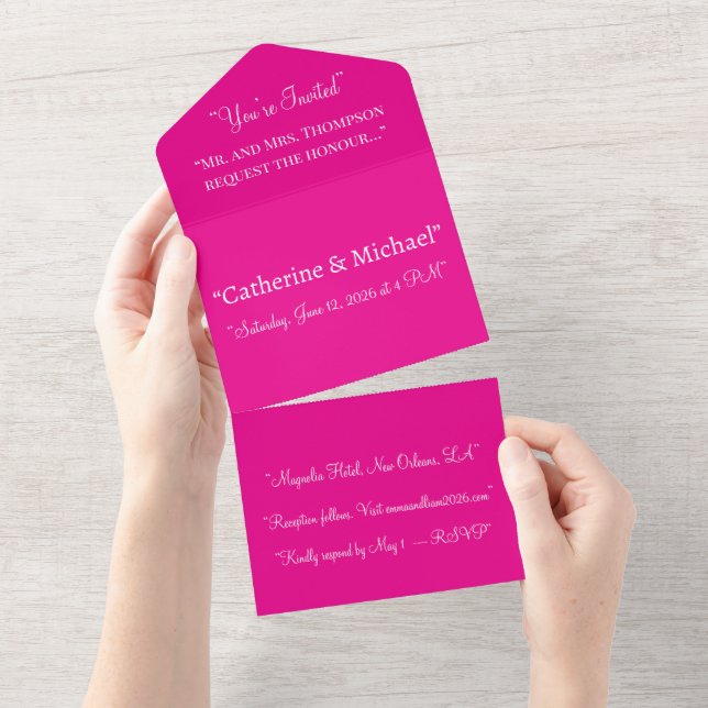 Invitación Todo En Uno Bold Magenta All-in-One Invite | Modern Summer (desgarro)