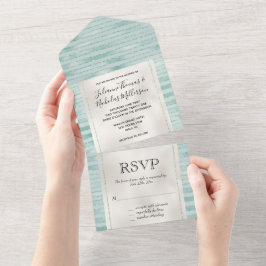 Invitación Todo En Uno Bonito Aqua Mint Glitzy Purpurinas Stripes