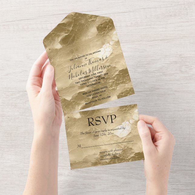 Invitación Todo En Uno Bonito Champagne Gold Glam (desgarro)