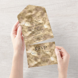 Invitación Todo En Uno Bonito elegante Champagne Gold Glam