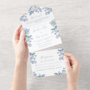 Invitación Todo En Uno Bonito Pastel Blue Watercolor Floral Boda