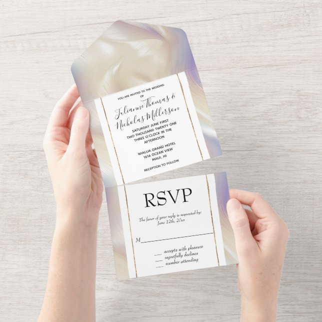 Invitación Todo En Uno Bonito Pearl Purple Aqua Elegant Glamorous Swirl (desgarro)