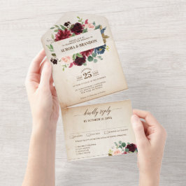 Invitación Todo En Uno Borgoña Boda de Boho