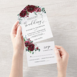 Invitación Todo En Uno Borgoña Marsala Red Floral Boda Detalles RSVP A
