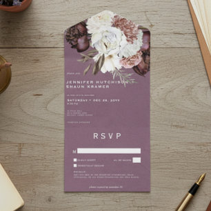 Invitación Todo En Uno Borgoña y Rosas blancos modernos sin cena