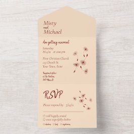 Invitación Todo En Uno Borgoña y Rubor Dandelion Seeds Boda mínimo