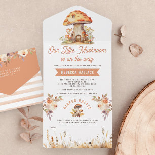 Invitación Todo En Uno Bosque de Hongos Rústicos de Bosque Baby Shower