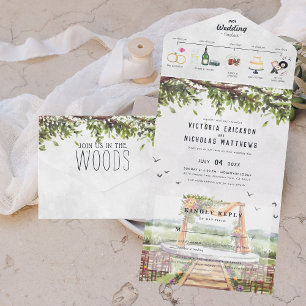 Invitación Todo En Uno Bosque elegante de madera   Boda ilustrada
