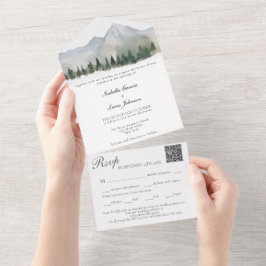 Invitación Todo En Uno Bosque Rústico y Boda de Montaña