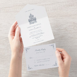 Invitación Todo En Uno Bosquejo de lugar de iglesia Boda minimalista