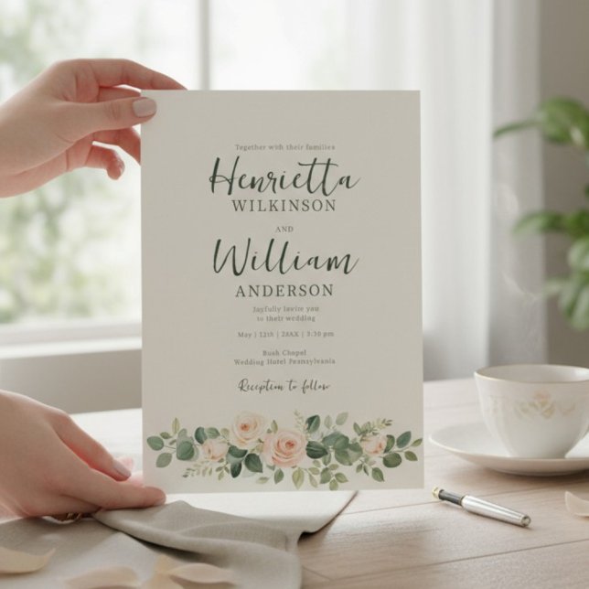 Invitación todo en uno botánico floral verde script (Subido por el creador)