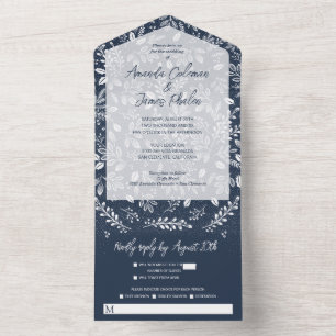 Invitación Todo En Uno Botánicos blancos en la marina sin sobres Boda