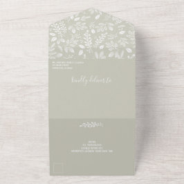 Invitación Todo En Uno Botánicos blancos Verde pálido No sobres Boda