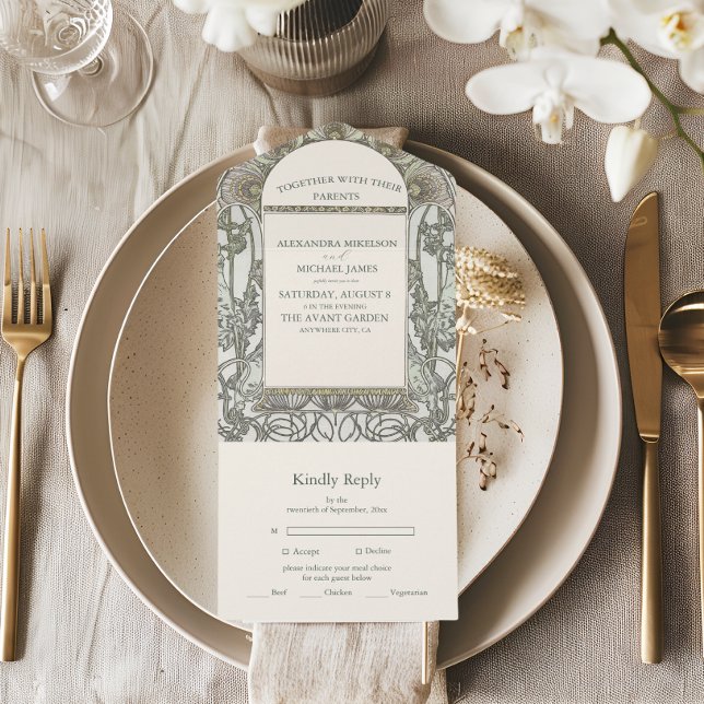 Invitación Todo En Uno Bougainvillea Art Nouveau Mucha Boda (Subido por el creador)