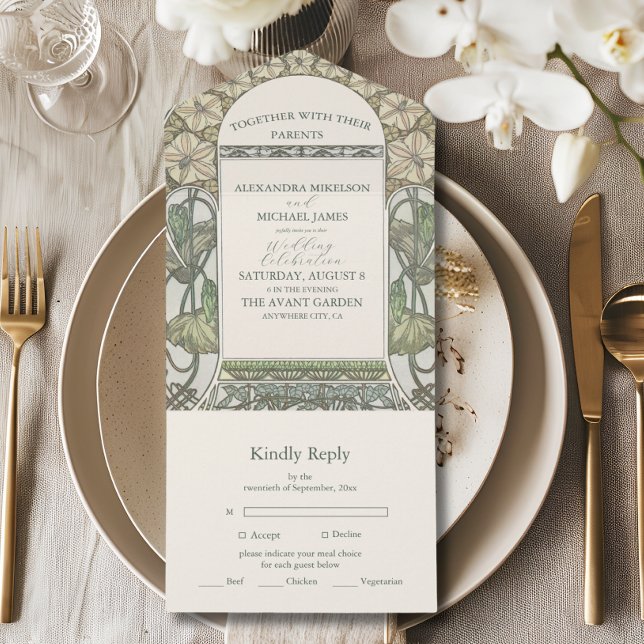 Invitación Todo En Uno Bougainvillea Art Nouveau Mucha Boda (Subido por el creador)