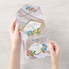 Invitación Todo En Uno Bouquets de Rosas multicolores sobre texturas de s