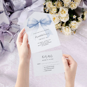Invitación Todo En Uno Bow azul claro Sweet 16 rsvp