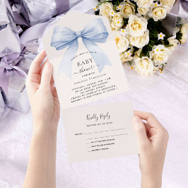Invitación Todo En Uno Bow blue beige crema boy Baby Shower rsvp
