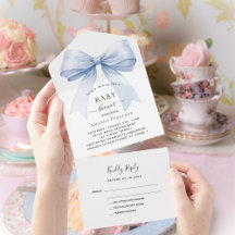 Bow blue boy Baby Shower rsvp