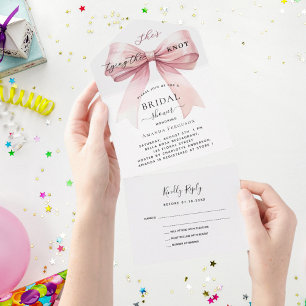 Invitación Todo En Uno Bow, está atando el nudo rosa Bridal Shower rsvp
