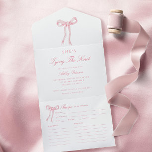 Invitación Todo En Uno Bow rosa: está atando la ducha nupcial