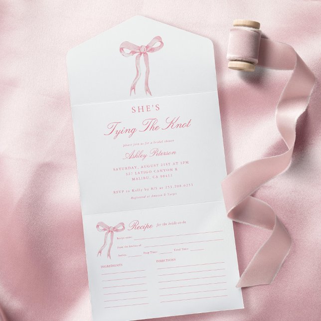 Invitación Todo En Uno Bow rosa: está atando la ducha nupcial (Subido por el creador)