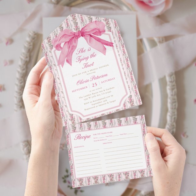 Invitación Todo En Uno Bow rosa: está atando la ducha nupcial (Subido por el creador)