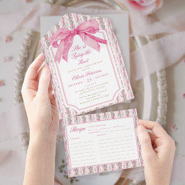 Invitación Todo En Uno Bow rosa: está atando la ducha nupcial