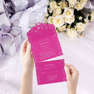 Invitación Todo En Uno Brigada Ducha estrellas blancas rosadas calientes 