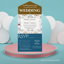 Invitación Todo En Uno Bright Boho Terracotta Rainbows Boda