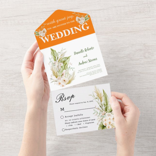 Invitación Todo En Uno Brillante Tropical Delicado Pampas Grass Boho (desgarro)