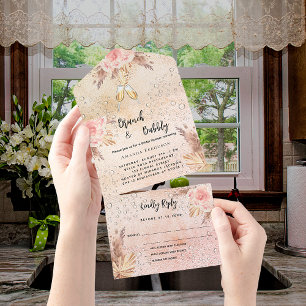 Invitación Todo En Uno Brunch Bridal Shower pampas rosa de pasto RSVP