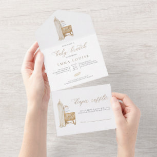 Invitación Todo En Uno Brunch Neutral Boho para el Bebé