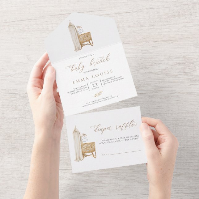 Invitación Todo En Uno Brunch para bebé boho neutral (desgarro)