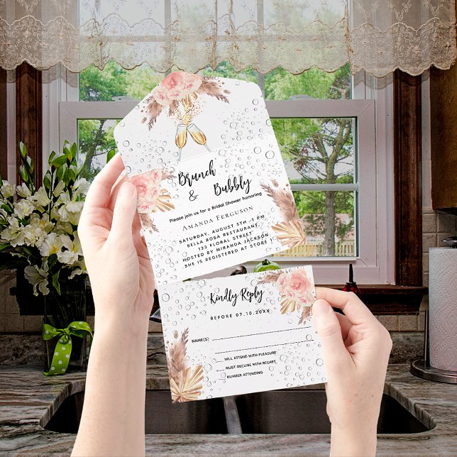Invitación Todo En Uno Bubbly Brunch Bridal Shower pampas pasto RSVP (Subido por el creador)