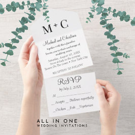 Invitación Todo En Uno BUDGET Boda Minimalista Monocroma