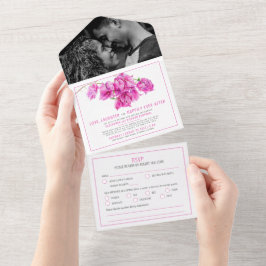 Invitación Todo En Uno Buganvillas rosas de la fiesta de la boda