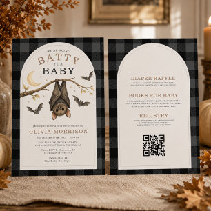 Invitación Todo en Uno Búhos de Halloween en Cuadros para Bab