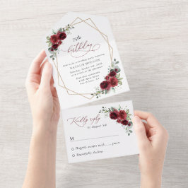 Invitación Todo En Uno Burgundy Flowers, Red Flowers, Boho, Birthday