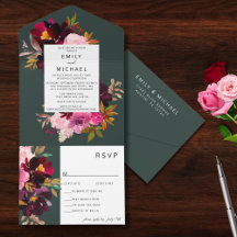 Burgundy Forest Green Rubor Floral Watercolor