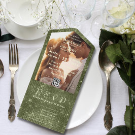 Invitación Todo En Uno Burlap Fotos de fatuas verdes de oliva rusas, códi